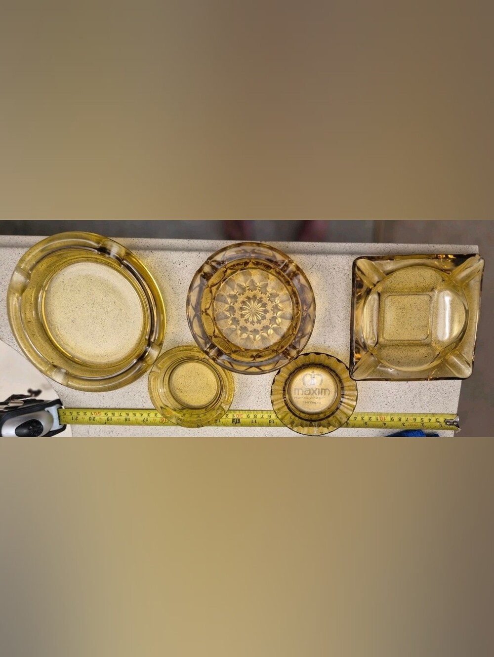 Vintage MCM Amber Glass Ashtray Lot of 5 Anchor Hocking Hazel Atlas Mid Century